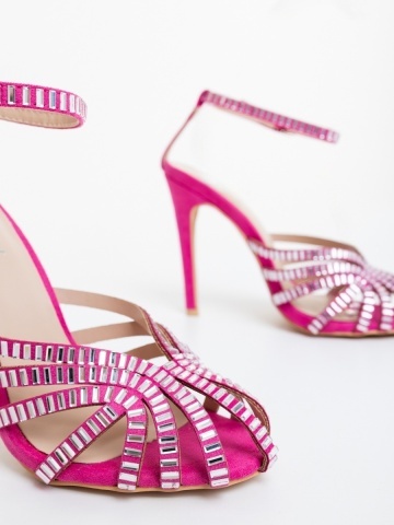 Γυναικεία σανδάλια με τακούνι φούξια από ύφασμα Atrina - Img 5