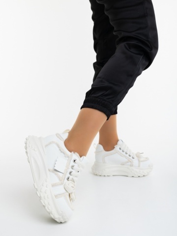 Γυναικεία αθλητικά παπούτσια μπεζ από γνήσιο δέρμα και ύφασμα Talaria - Img 6