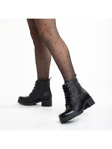Γυναικεία μπότακια μαύρα από φυσικό δέρμα Naisha - Img 3