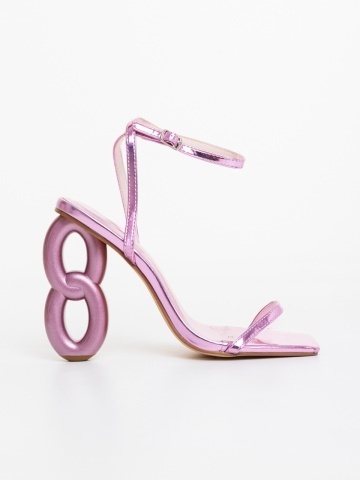 Γυναικεία σανδάλια μωβ από οικολογικό δέρμα λουστρίνι Valeta - Img 4