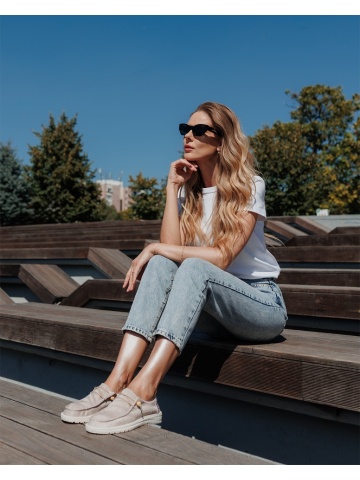Γυναικεία casual παπούτσια μπεζ από ύφασμα Midona - Img 2