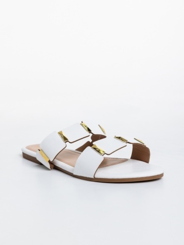 Γυναικείες παντόφλες λευκά από οικολογικό δέρμα Ivanna - Img 4
