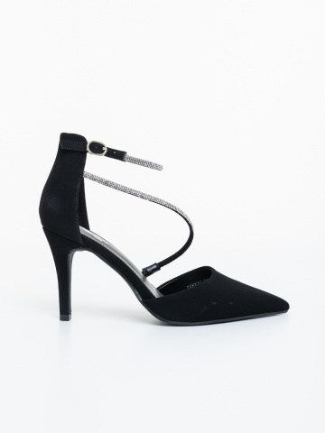 Γυναικείες γόβες μαύρες από ύφασμα Velana - Img 4