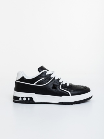 Γυναικεία αθλητικά παπούτσια μαύρα με λευκό από οικολογικό δέρμα Dachara - Img 4