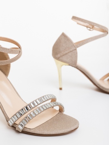 Γυναικεία σανδάλια χρυσαφί από ύφασμα Galina - Img 5
