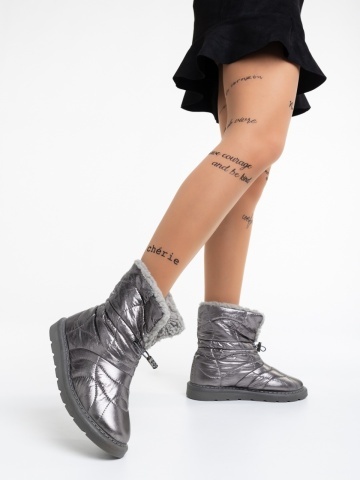 Γυναικείες μπότες γκρι από ύφασμα Louella - Img 2
