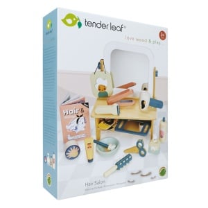 Salon de Coafură din Lemn pentru Păpuși – Joc de Rol Hair Salon cu Oglindă Rotativă și 18 Accesorii - Tender Leaf Toys