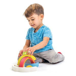 Curcubeu din Lemn pentru joaca open-end – Rainbow Tunnel, Puzzle de Stivuire, 7 Piese - Tender Leaf Toys - Img 3
