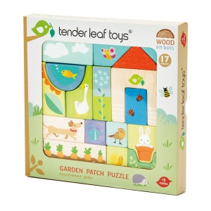 Puzzle cuburi din Lemn pentru Copii cu tematica Primavara – Garden Patch Puzzle în Ramă - Tender Leaf Toys