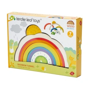 Curcubeu din Lemn pentru joaca open-end – Rainbow Tunnel, Puzzle de Stivuire, 7 Piese - Tender Leaf Toys