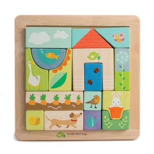 Puzzle cuburi din Lemn pentru Copii cu tematica Primavara – Garden Patch Puzzle în Ramă - Tender Leaf Toys - Img 3