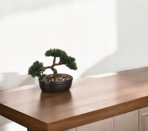 Bonsai artificial Atmosphera in ghiveci ceramic cu pietricele decorative, 23 cm, verde - Img 2