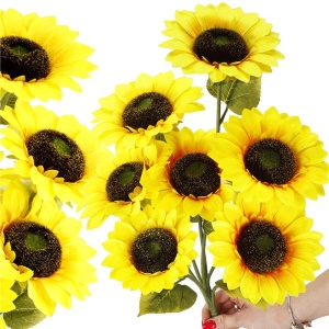 Buchet de flori artificiale din poliester, 2 fire de floarea soarelui, 57cm - Img 2