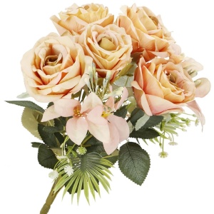 Buchet de flori artificiale din poliester, 9 fire trandafiri, 40cm, roz - Img 2