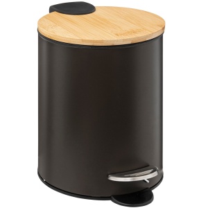 Cos gunoi 5Five Modern Color cu capac bambus si sistem soft-close, otel, polipropilena si bambus, 3L, 22x17x23 cm, negru