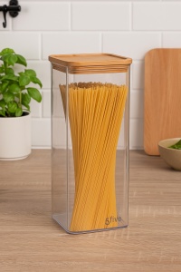 Cutie depozitare 5Five Eske patrata 2L, capac bambus, PS transparent - Img 2