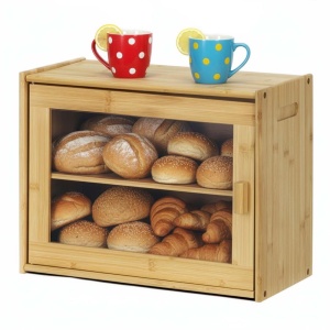 Cutie pentru paine din bambus cu fereastra transparenta, inchidere magnetica, 39x20x31 cm, bambus natural - Img 2
