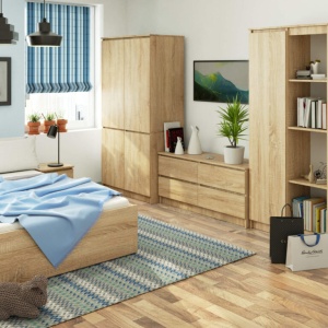 Dulap cu 4 usi, rafturi si bara pentru umerase, PAL laminat, 90x51x180 cm, stejar sonoma - Img 4
