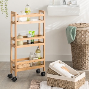 Etajera mobila cu 3 niveluri 5Five Bambou, din bambus, 36x15x74 cm, bej