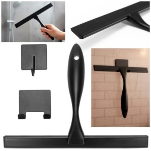 Racleta pentru baie din inox cu suport adeziv, lama 25 cm, finisaj mat negru - Img 2