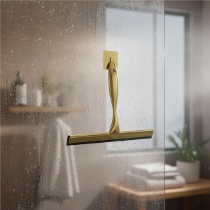Racleta pentru baie din inox cu suport adeziv, lama 25 cm, finisaj lucios auriu - Img 6