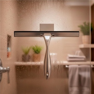 Racleta pentru baie din inox cu suport adeziv, lama 25 cm, finisaj lucios argintiu - Img 6