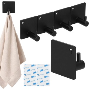 Set 4 agatatori tip cuier pentru baie, sistem fixare inclus, aluminiu, negru - Img 6