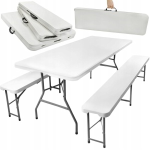 Set masa cu 2 banci pliabile tip valiza pentru gradina, camping, terase, 180x72x75cm - Img 3