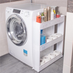 Sistem rafturi de depozitare Sersimo HA110 cu roti pentru bucatarie sau baie cu 3 polite, alb - Img 2
