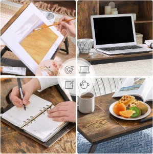 SONGMICS Masa de pat pentru laptop, plabila si reglabila, 71x35x23 cm, maro - Img 3