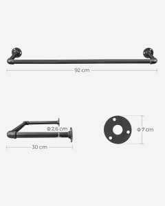 SONGMICS Set 2 sine metalice de agatat haine, montare pe perete, aspect industrial, 92x30x8cm, negru - Img 2