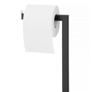 Stand cu perie WC si suport hartie igienica, metal si bambus, 79cm, negru - Img 4