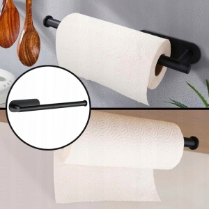 Suport hartie igienica din otel, prindere fara gaurire, 33.5cm, negru - Img 4