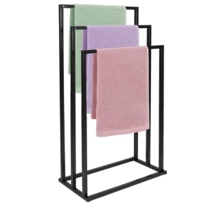 Suport metalic de baie pentru prosoape, cu 3 standuri, 84 cm, negru - Img 2