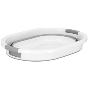 Cos de rufe pliabil tip lighean, cu manere, din plastic si silicon, 54x38x23cm, 24litri, gri - Img 4