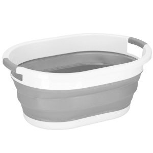 Cos de rufe pliabil tip lighean, cu manere, din plastic si silicon, 62x44x28cm, 39litri, gri - Img 3