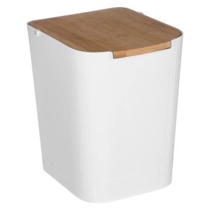 Cos gunoi 5Five Natureo cu capac, polipropilena si bambus, 5 litri, 22x19x24 cm, alb