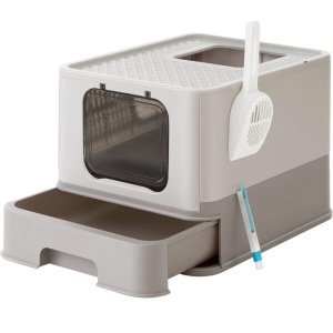FEANDREA Litiera pentru pisici cu capac, tava extensibila, pentru pisici de pana la 15 kg, 54x43x38cm, gri