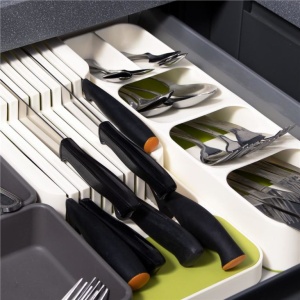 Organizator tacamuri sertar, 5 compartimente, 40x11x5,5cm, alb - Img 2