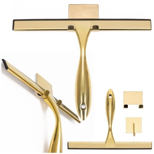Racleta pentru baie din inox cu suport adeziv, lama 25 cm, finisaj lucios auriu - Img 3