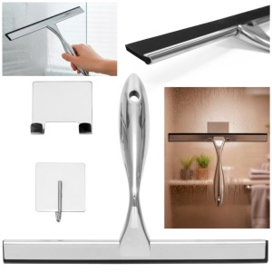 Racleta pentru baie din inox cu suport adeziv, lama 25 cm, finisaj lucios argintiu - Img 3