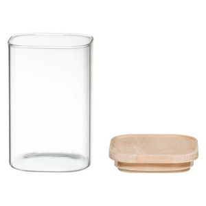 Set 4 borcane depozitare ermetice 5Five, sticla borosilicata si capac lemn, transparent - Img 5