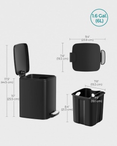 SONGMICS Cos de gunoi pentru baie, cu pedala si soft-close, 6 litri, negru - Img 5
