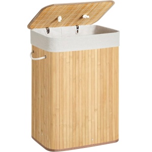 SONGMICS Cos de rufe din bambus, pliabil, cu captuseala detasabila lavabila, 72L, 40x30x60cm, natural