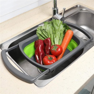 Strecuratoare pliabila pentru chiuveta, din plastic si silicon, brate extensibile, lungime 38-60cm - Img 6