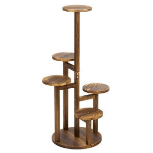 Suport pentru flori, din lemn si MDF, 6 niveluri pentru ghivece, 48x48x87 cm, maro - Img 5