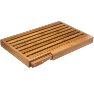 Tava pentru taiat paine Atmosphera din bambus cu cutit inclus, 44×27 cm, bej