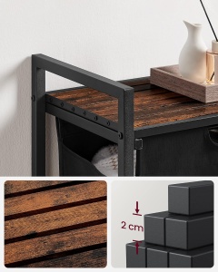 VASAGLE Cos de rufe, sac de rufe detasabil, raft, cadru metalic, 65L, 50x33x72 cm, maro rustic si negru - Img 5