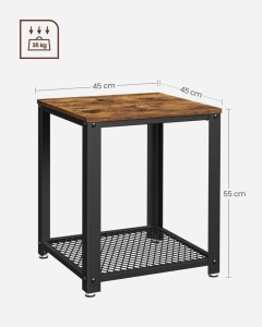VASAGLE Masa de cafea laterala, tip noptiera, cu cadru metalic, 45x45x55cm, maro rustic si negru - Img 3