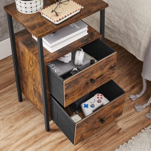 VASAGLE Noptiera cu 2 sertare pentru dormitor, design industrial, 28x38x60cm, maro si negru - Img 5